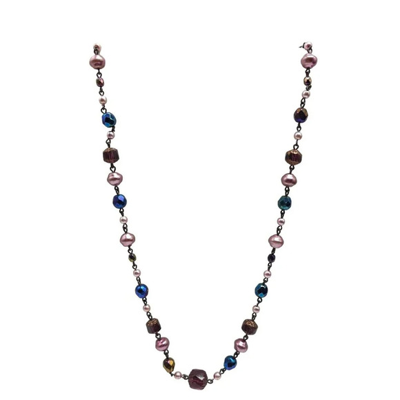 Joan Rivers Multi-Bead Necklace With Purple Pink Blue Glass Beads 37 Inches - Picture 1 of 5